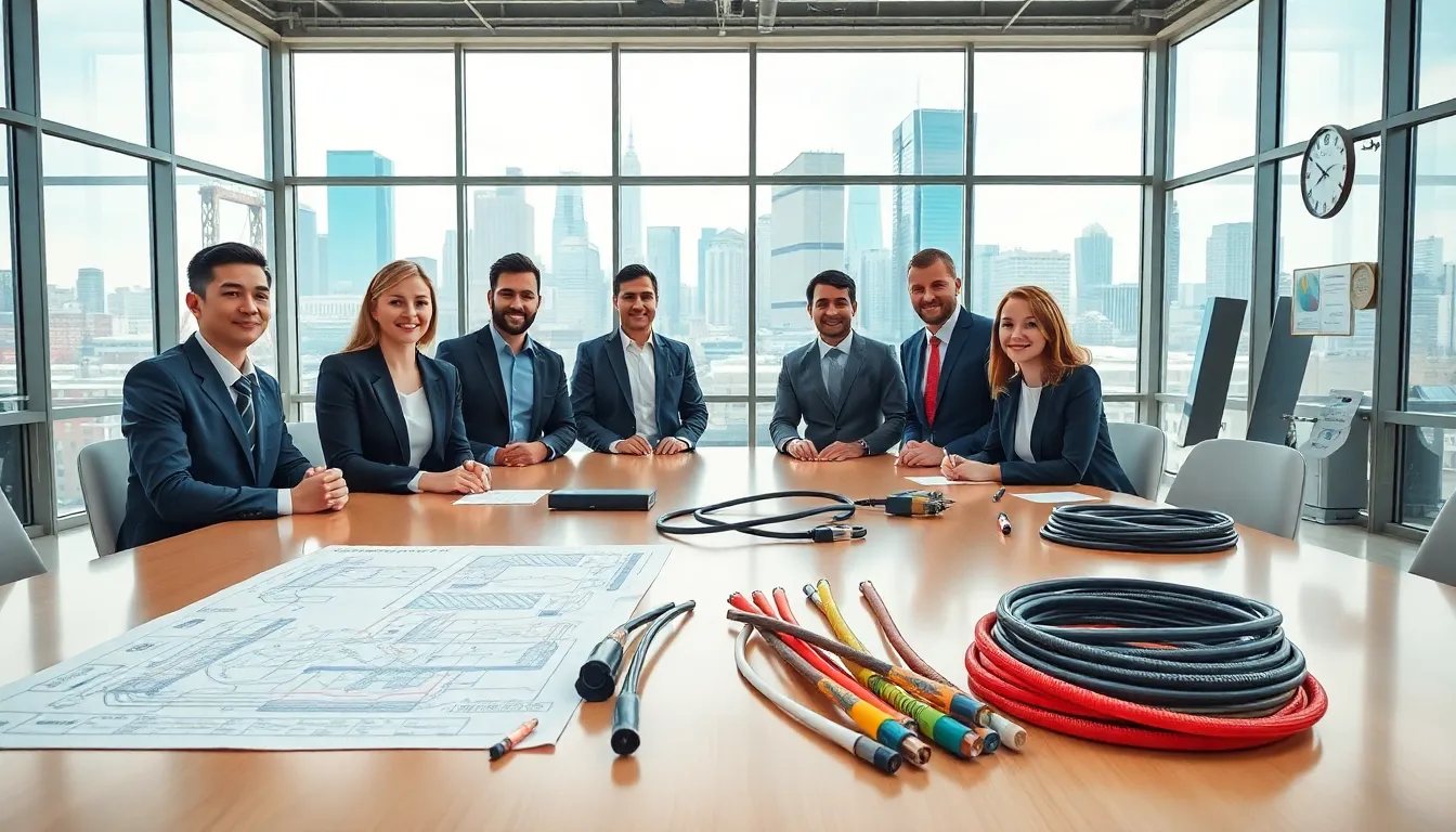 five executives discuss truck wiring harnesses in a modern u s office setting